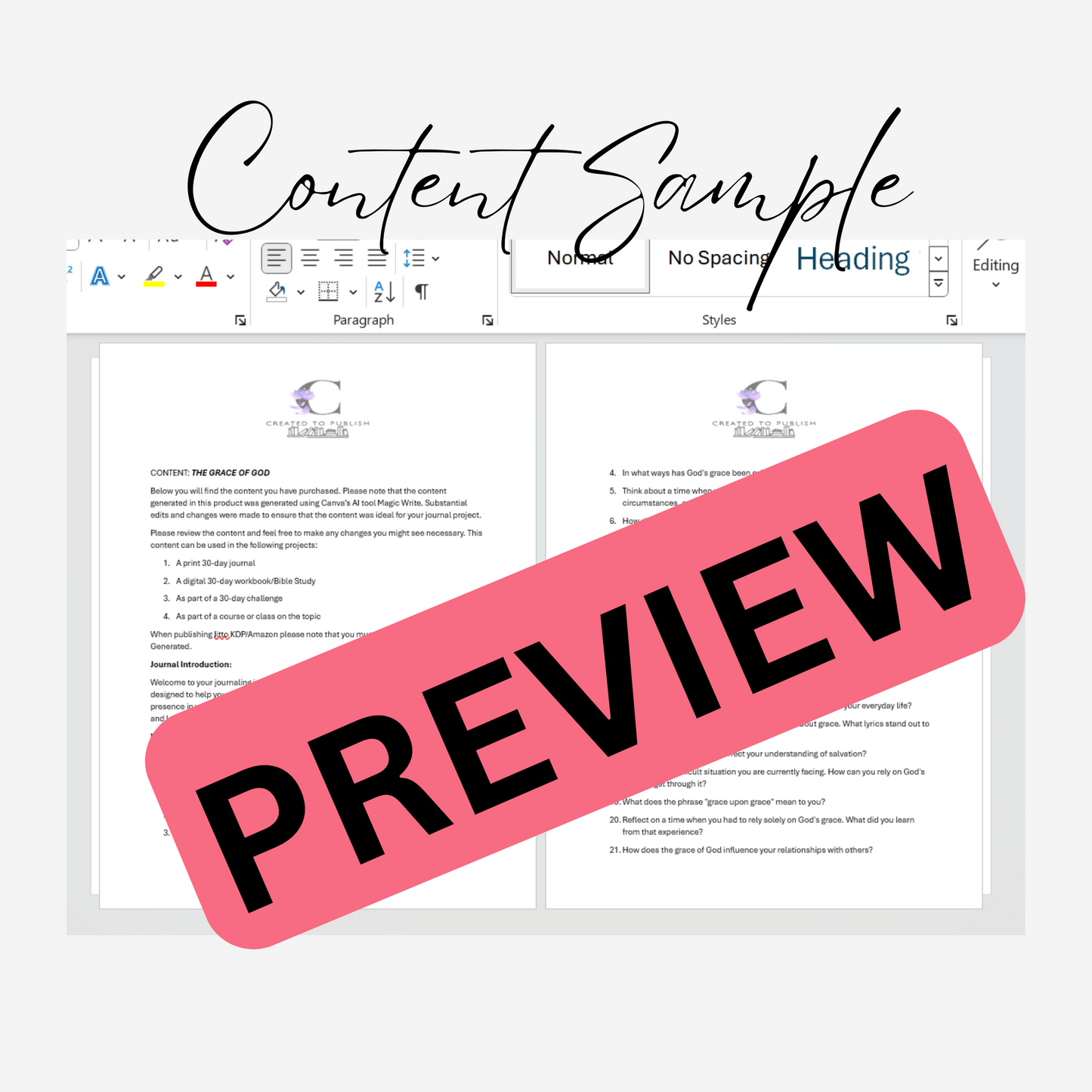 Created to Publish 30-Day Journal Content Bundle: The Grace of God