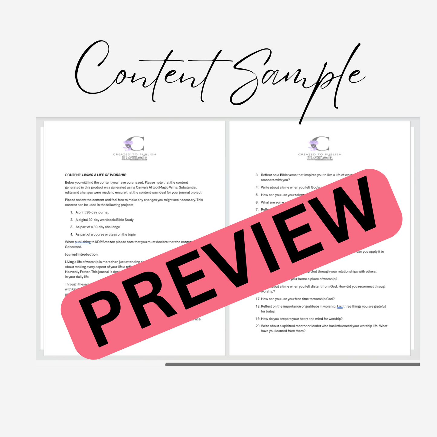Created to Publish 30-Day Journal Content Bundle: Living a Life of Worship