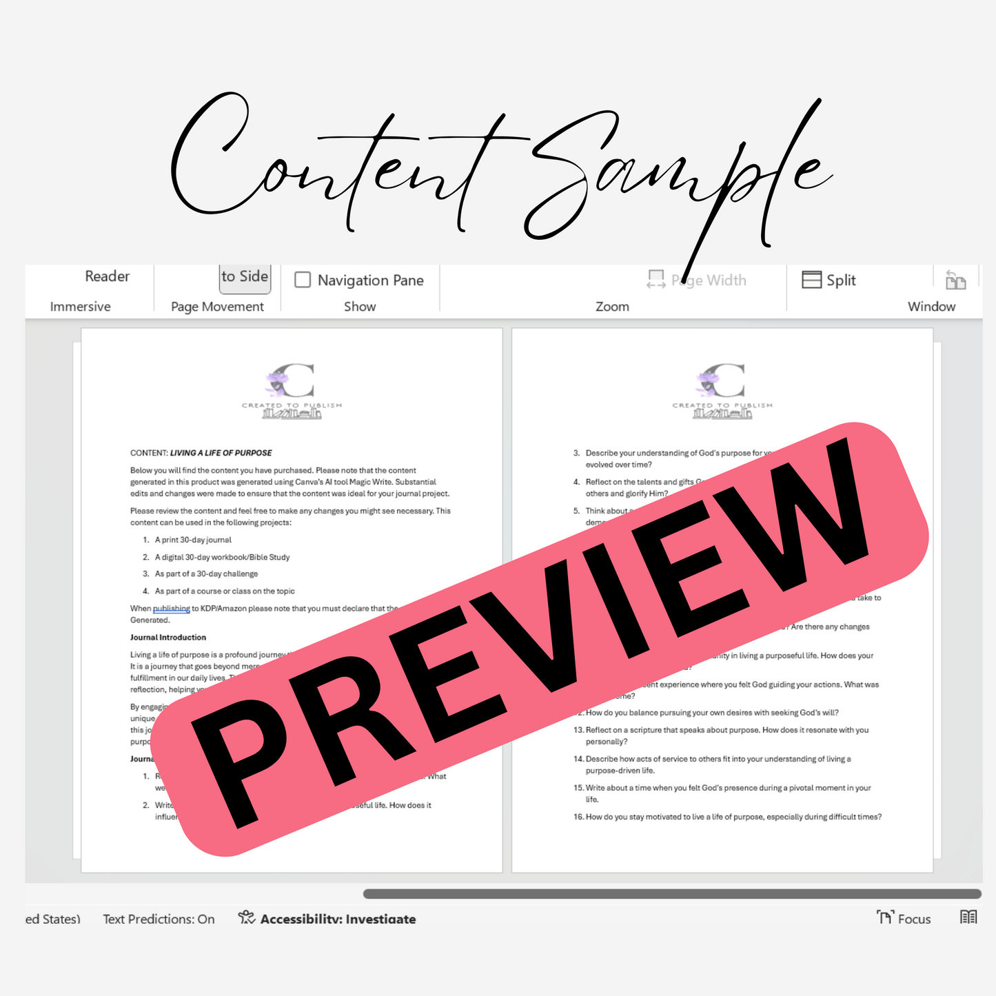 Created to Publish 30-Day Journal Content Bundle: Living a Life of Purpose